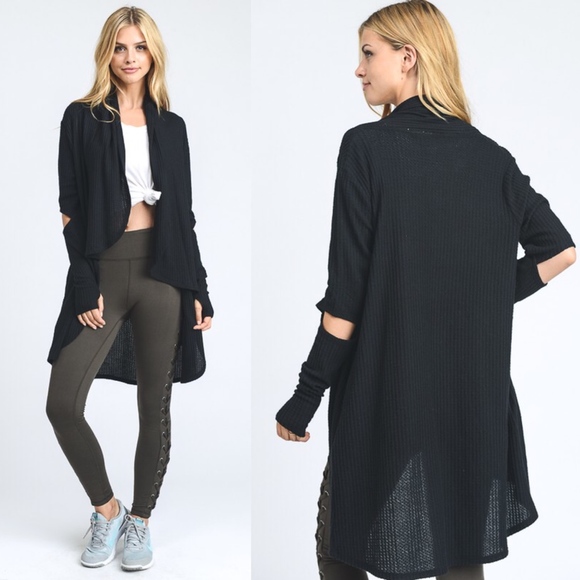 JULIE Open Elbow Cardigan - BLACK - Picture 2 of 3